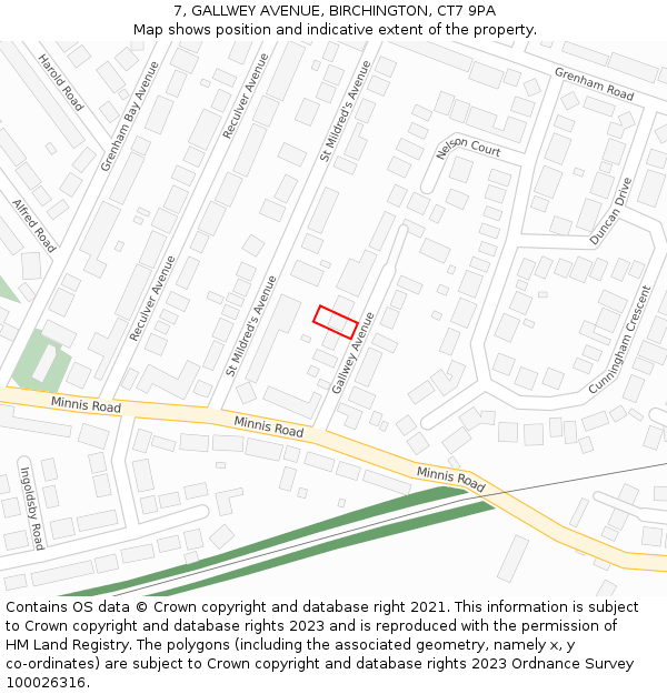 7, GALLWEY AVENUE, BIRCHINGTON, CT7 9PA: Location map and indicative extent of plot