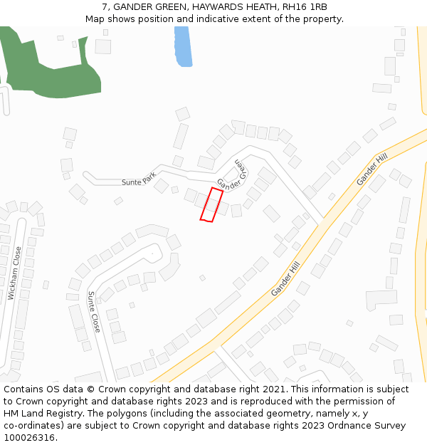 7, GANDER GREEN, HAYWARDS HEATH, RH16 1RB: Location map and indicative extent of plot