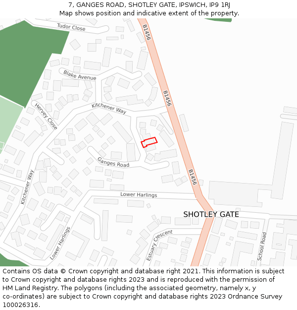 7, GANGES ROAD, SHOTLEY GATE, IPSWICH, IP9 1RJ: Location map and indicative extent of plot