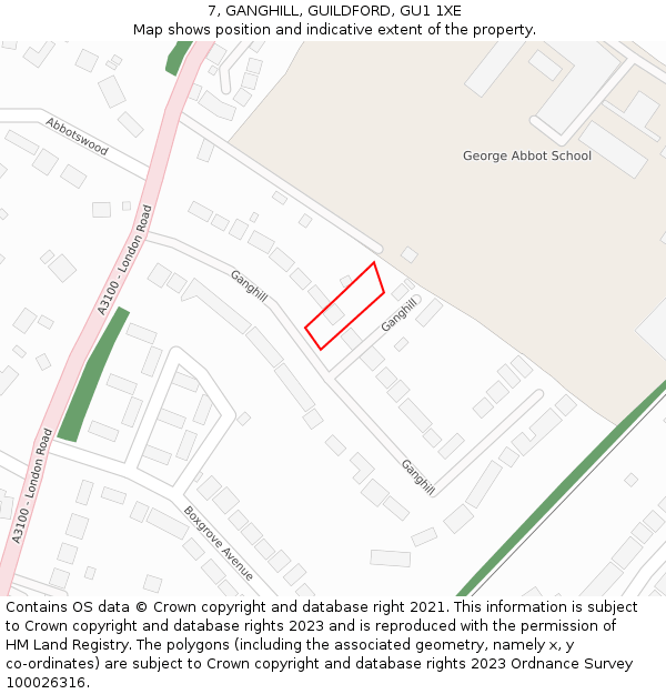 7, GANGHILL, GUILDFORD, GU1 1XE: Location map and indicative extent of plot