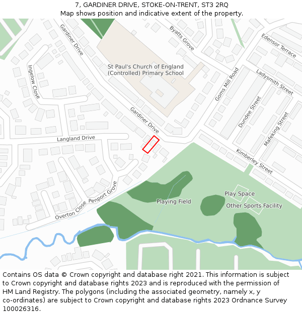 7, GARDINER DRIVE, STOKE-ON-TRENT, ST3 2RQ: Location map and indicative extent of plot