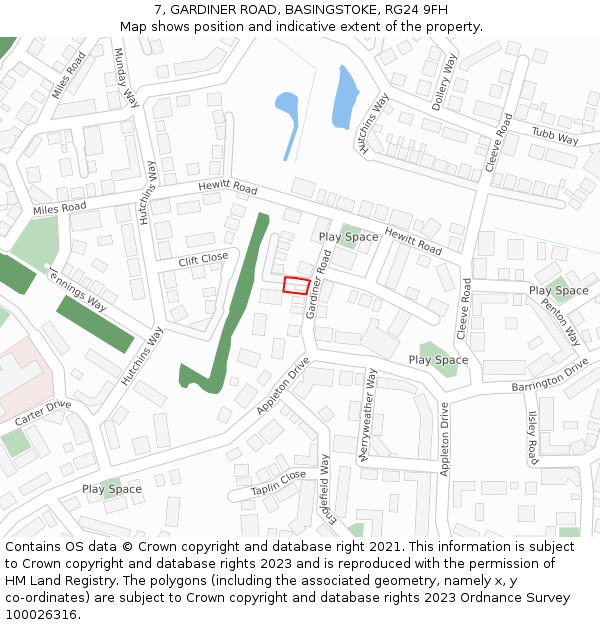 7, GARDINER ROAD, BASINGSTOKE, RG24 9FH: Location map and indicative extent of plot