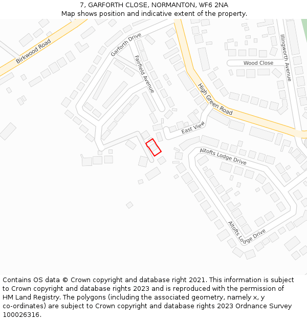 7, GARFORTH CLOSE, NORMANTON, WF6 2NA: Location map and indicative extent of plot