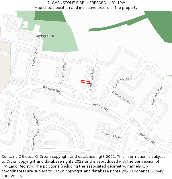7, GARNSTONE RISE, HEREFORD, HR1 1PW: Location map and indicative extent of plot