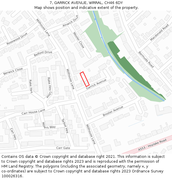 7, GARRICK AVENUE, WIRRAL, CH46 6DY: Location map and indicative extent of plot