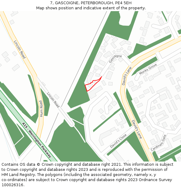 7, GASCOIGNE, PETERBOROUGH, PE4 5EH: Location map and indicative extent of plot