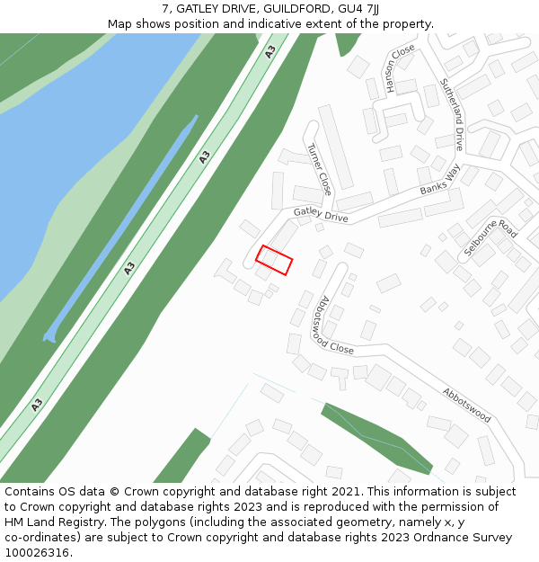 7, GATLEY DRIVE, GUILDFORD, GU4 7JJ: Location map and indicative extent of plot