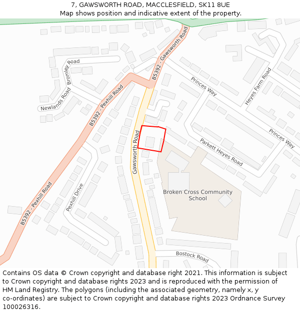 7, GAWSWORTH ROAD, MACCLESFIELD, SK11 8UE: Location map and indicative extent of plot