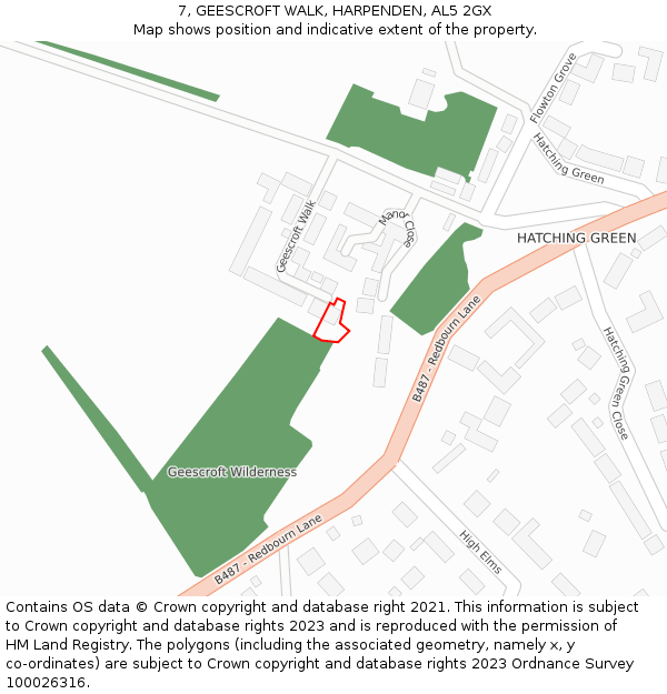 7, GEESCROFT WALK, HARPENDEN, AL5 2GX: Location map and indicative extent of plot