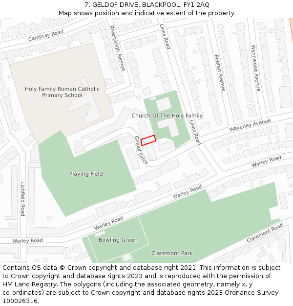 7, GELDOF DRIVE, BLACKPOOL, FY1 2AQ: Location map and indicative extent of plot