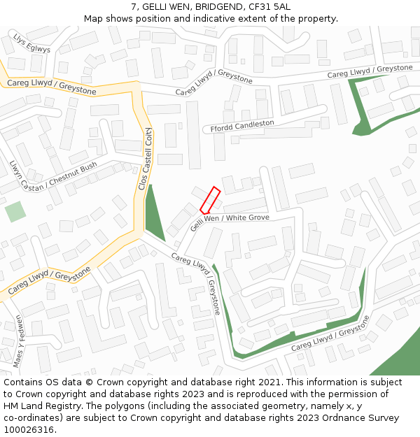 7, GELLI WEN, BRIDGEND, CF31 5AL: Location map and indicative extent of plot