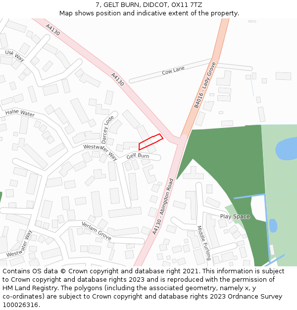 7, GELT BURN, DIDCOT, OX11 7TZ: Location map and indicative extent of plot