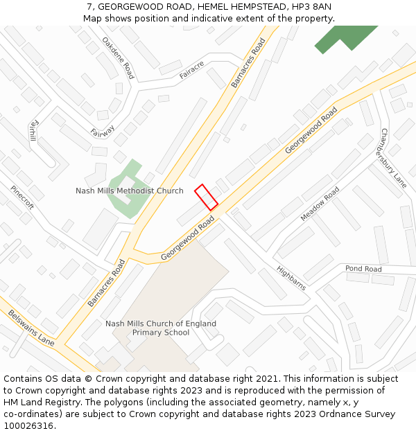 7, GEORGEWOOD ROAD, HEMEL HEMPSTEAD, HP3 8AN: Location map and indicative extent of plot