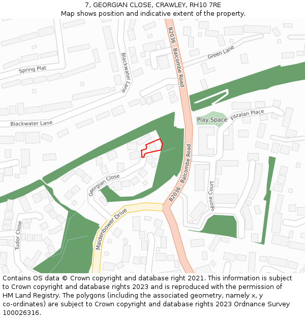 7, GEORGIAN CLOSE, CRAWLEY, RH10 7RE: Location map and indicative extent of plot