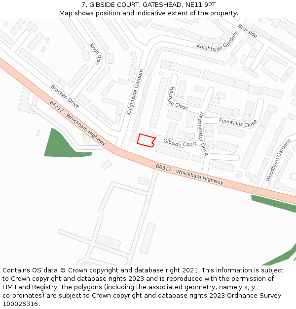 7, GIBSIDE COURT, GATESHEAD, NE11 9PT: Location map and indicative extent of plot