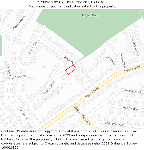 7, GIBSON ROAD, HIGH WYCOMBE, HP12 4QW: Location map and indicative extent of plot