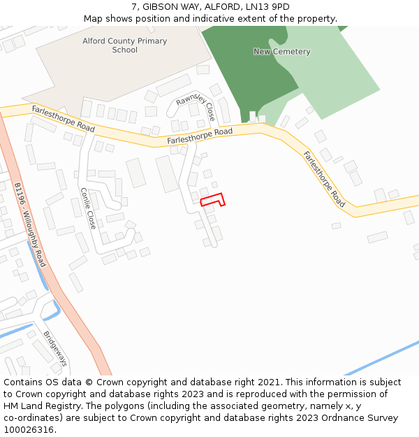 7, GIBSON WAY, ALFORD, LN13 9PD: Location map and indicative extent of plot