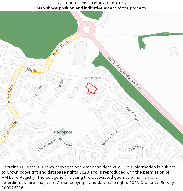 7, GILBERT LANE, BARRY, CF63 1BQ: Location map and indicative extent of plot