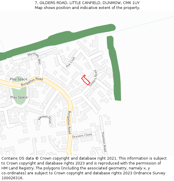 7, GILDERS ROAD, LITTLE CANFIELD, DUNMOW, CM6 1UY: Location map and indicative extent of plot