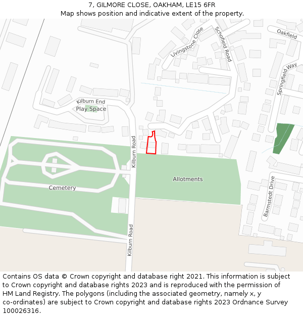 7, GILMORE CLOSE, OAKHAM, LE15 6FR: Location map and indicative extent of plot