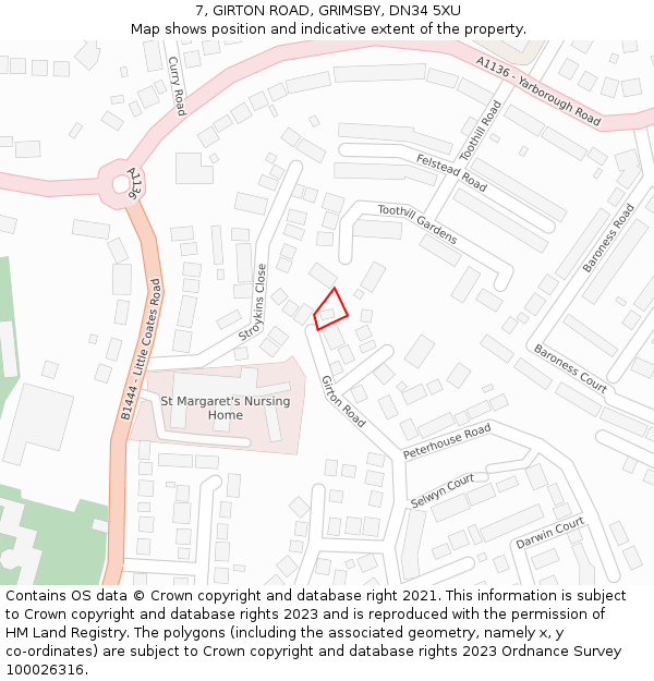 7, GIRTON ROAD, GRIMSBY, DN34 5XU: Location map and indicative extent of plot