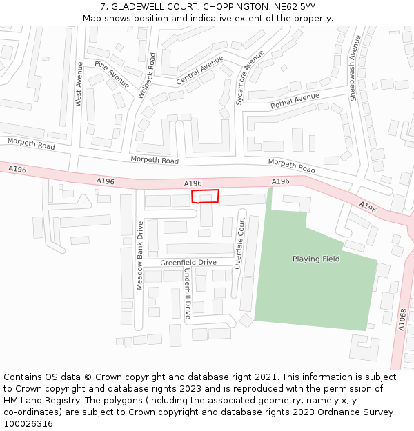 7, GLADEWELL COURT, CHOPPINGTON, NE62 5YY: Location map and indicative extent of plot