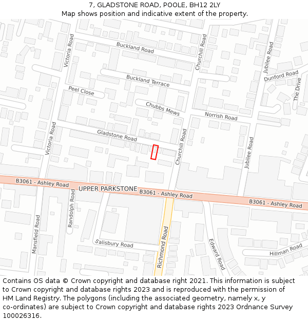 7, GLADSTONE ROAD, POOLE, BH12 2LY: Location map and indicative extent of plot