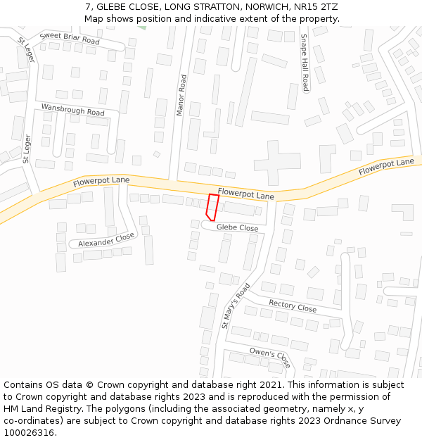 7, GLEBE CLOSE, LONG STRATTON, NORWICH, NR15 2TZ: Location map and indicative extent of plot