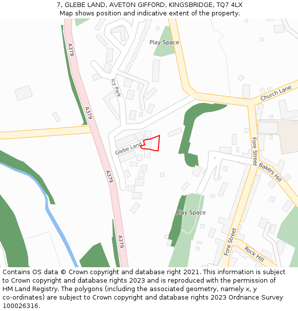 7, GLEBE LAND, AVETON GIFFORD, KINGSBRIDGE, TQ7 4LX: Location map and indicative extent of plot