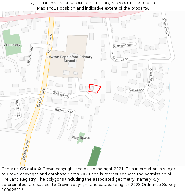 7, GLEBELANDS, NEWTON POPPLEFORD, SIDMOUTH, EX10 0HB: Location map and indicative extent of plot