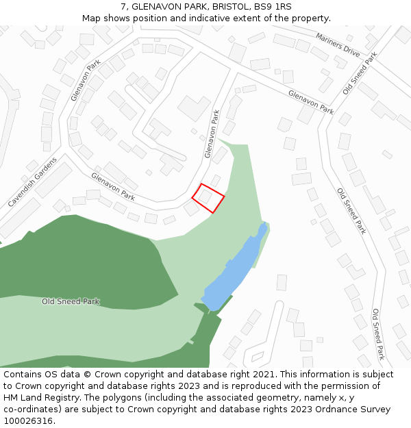 7, GLENAVON PARK, BRISTOL, BS9 1RS: Location map and indicative extent of plot