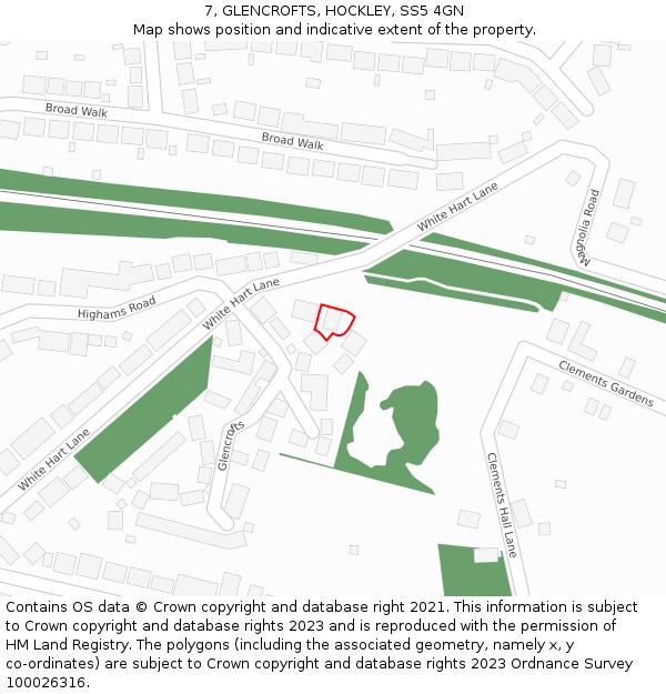 7, GLENCROFTS, HOCKLEY, SS5 4GN: Location map and indicative extent of plot