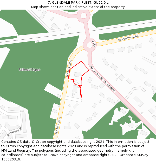 7, GLENDALE PARK, FLEET, GU51 5JL: Location map and indicative extent of plot