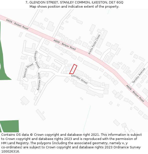 7, GLENDON STREET, STANLEY COMMON, ILKESTON, DE7 6GQ: Location map and indicative extent of plot