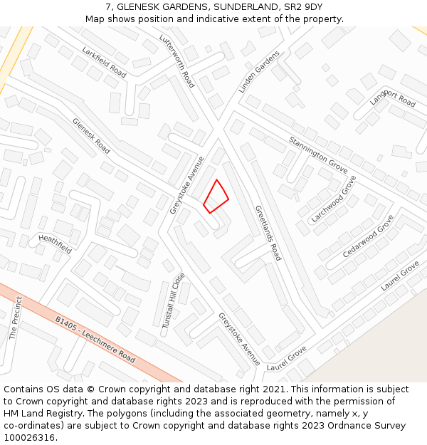 7, GLENESK GARDENS, SUNDERLAND, SR2 9DY: Location map and indicative extent of plot