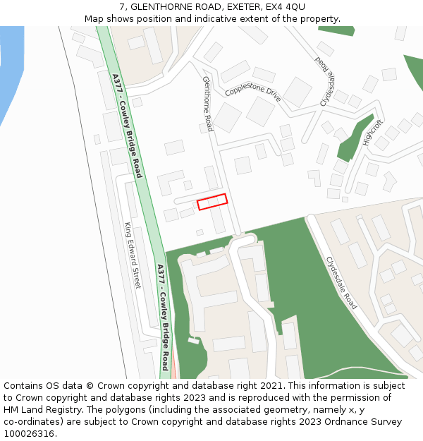 7, GLENTHORNE ROAD, EXETER, EX4 4QU: Location map and indicative extent of plot