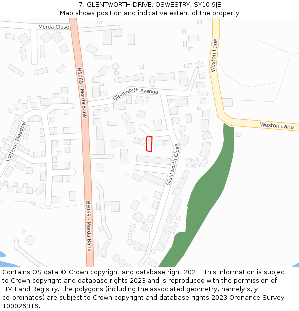 7, GLENTWORTH DRIVE, OSWESTRY, SY10 9JB: Location map and indicative extent of plot