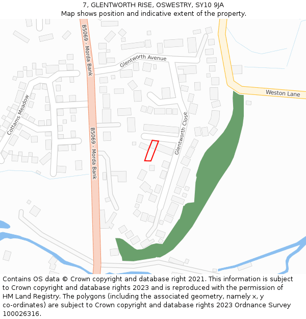 7, GLENTWORTH RISE, OSWESTRY, SY10 9JA: Location map and indicative extent of plot