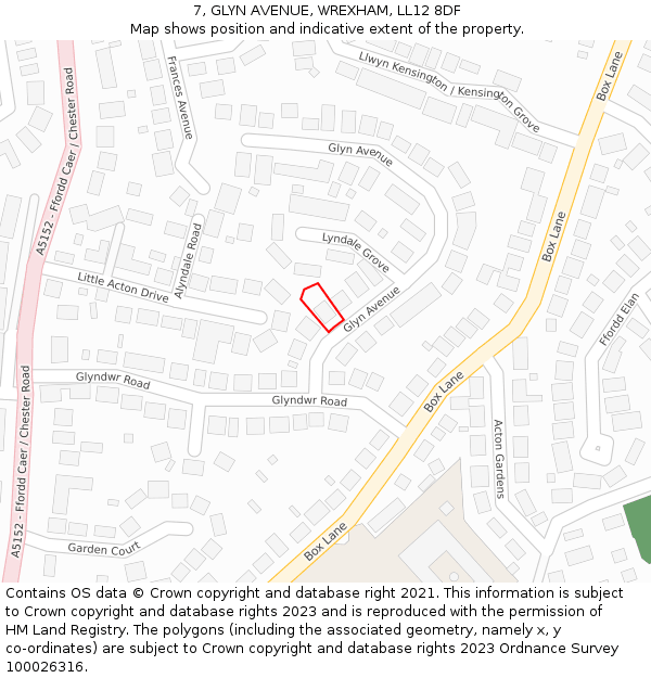 7, GLYN AVENUE, WREXHAM, LL12 8DF: Location map and indicative extent of plot