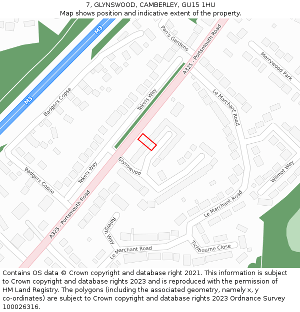 7, GLYNSWOOD, CAMBERLEY, GU15 1HU: Location map and indicative extent of plot