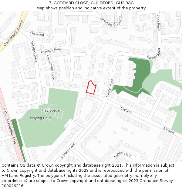 7, GODDARD CLOSE, GUILDFORD, GU2 9AG: Location map and indicative extent of plot