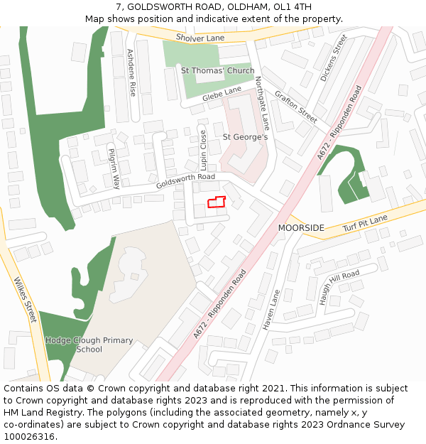 7, GOLDSWORTH ROAD, OLDHAM, OL1 4TH: Location map and indicative extent of plot