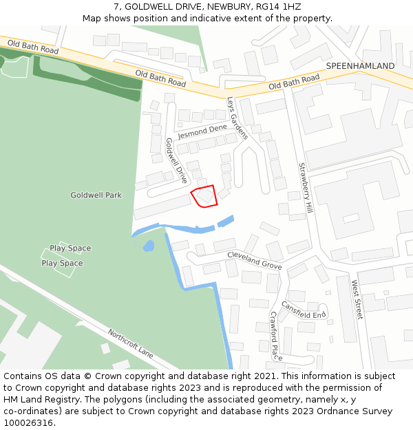 7, GOLDWELL DRIVE, NEWBURY, RG14 1HZ: Location map and indicative extent of plot