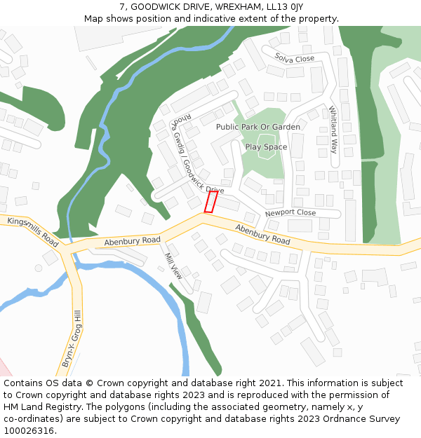 7, GOODWICK DRIVE, WREXHAM, LL13 0JY: Location map and indicative extent of plot