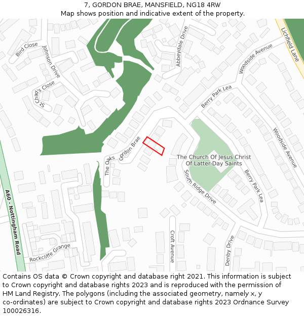 7, GORDON BRAE, MANSFIELD, NG18 4RW: Location map and indicative extent of plot