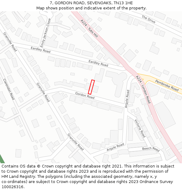 7, GORDON ROAD, SEVENOAKS, TN13 1HE: Location map and indicative extent of plot
