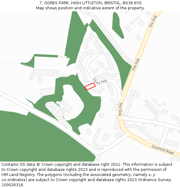 7, GORES PARK, HIGH LITTLETON, BRISTOL, BS39 6YG: Location map and indicative extent of plot