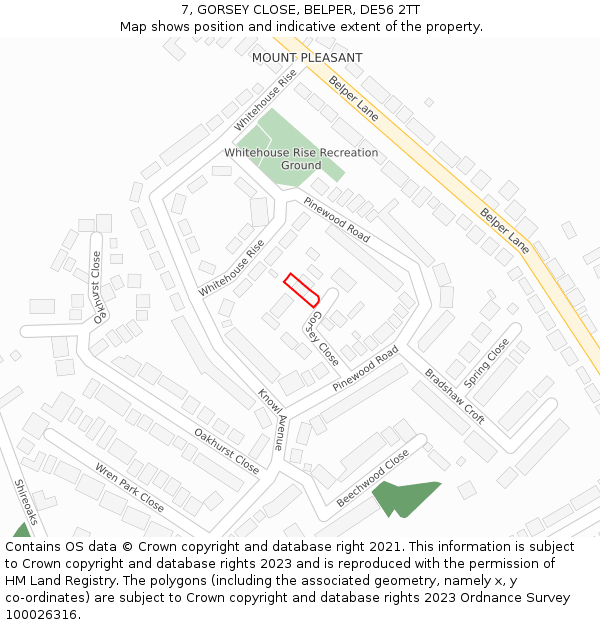 7, GORSEY CLOSE, BELPER, DE56 2TT: Location map and indicative extent of plot