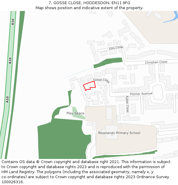 7, GOSSE CLOSE, HODDESDON, EN11 9FG: Location map and indicative extent of plot