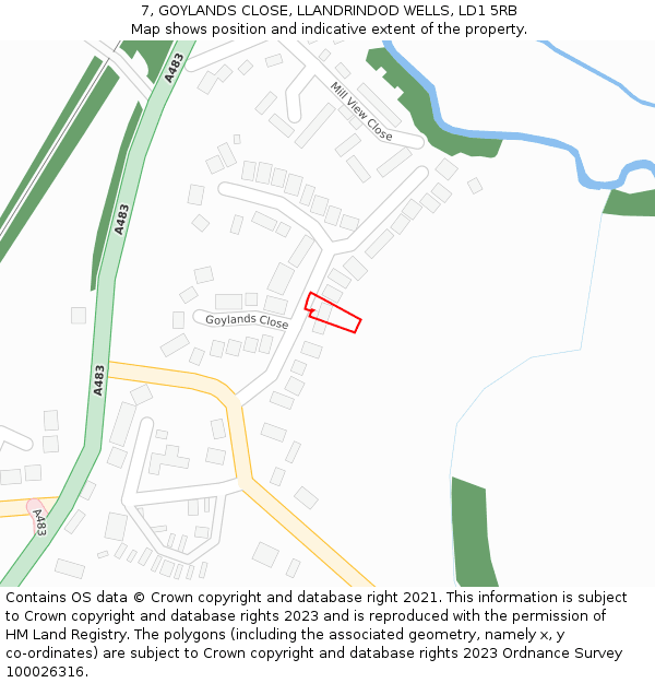 7, GOYLANDS CLOSE, LLANDRINDOD WELLS, LD1 5RB: Location map and indicative extent of plot